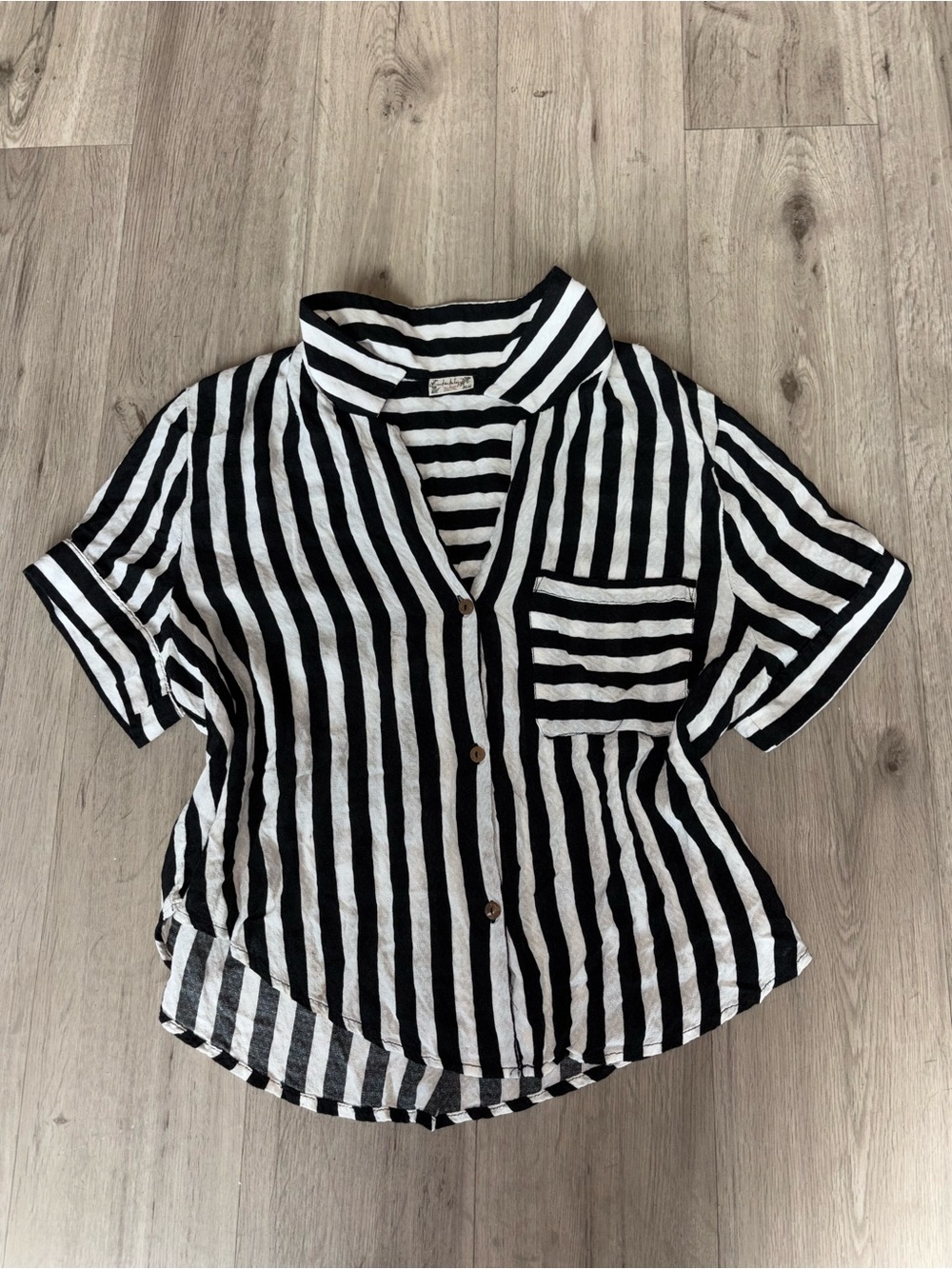 Free People Black and White Striped Button-Up Blouse